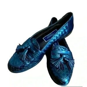 BRAGANO Mens Dress‎ Shoes black Woven Leather Italian Tassel Loafer size 91/2N